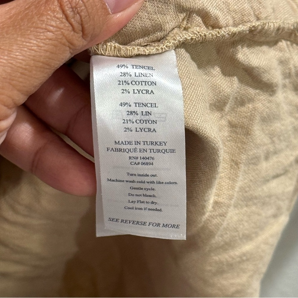 Faherty Size Large Tan Arlie Romper Button Up Collared Linen Blend Casual Comfy - Picture 5 of 7